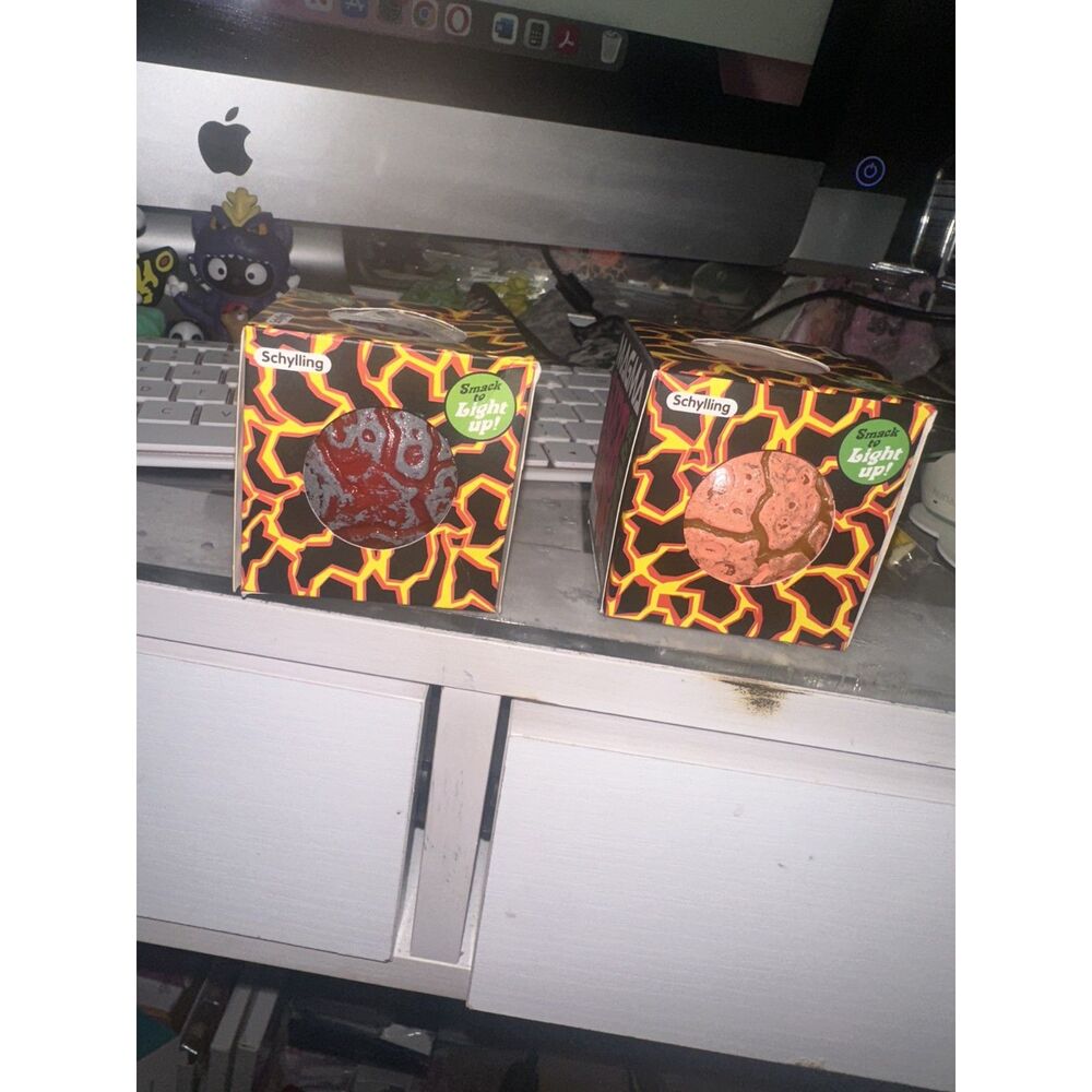 Rare Schylling NeeDoh Magma Light Up Squeeze Balls 2 Pack Orange & Molten Black